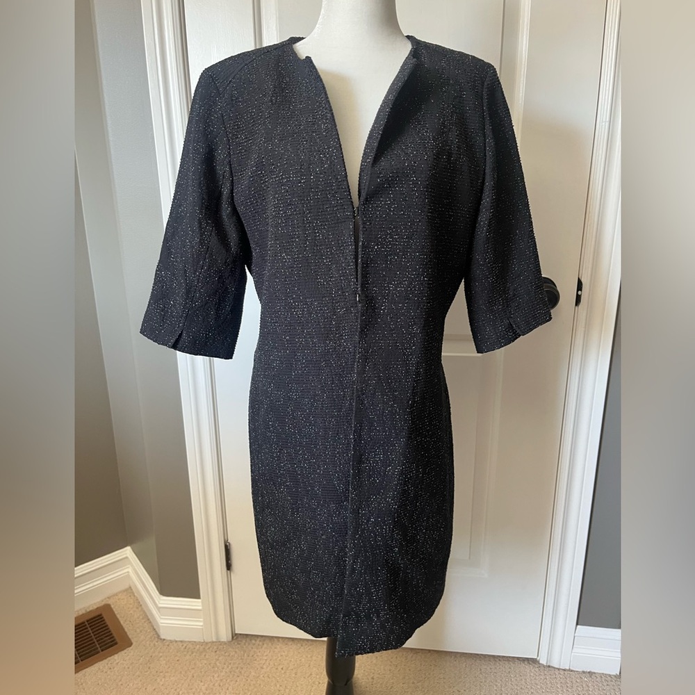 Tahari Black Metallic-Thread Sheath Blazer Dress